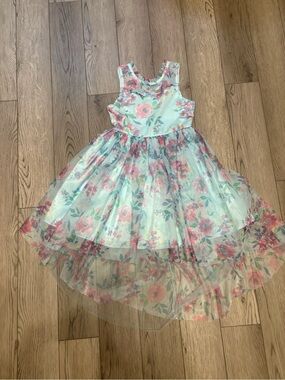 Zunie Blue and Pink Floral Tulle High Low Party Dress